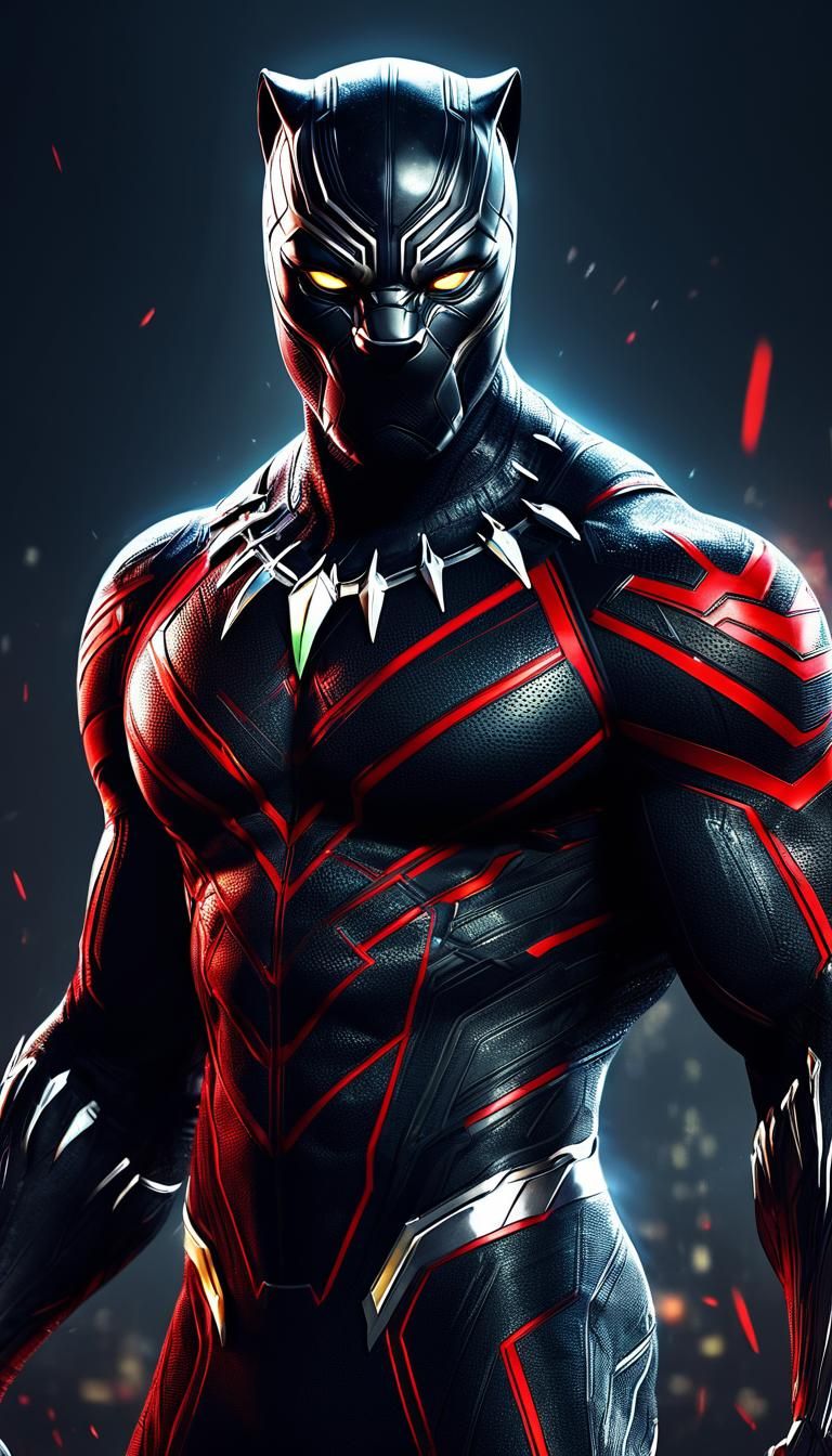High-resolution digital art of a fierce red panther, photorealistic style, black panther superhero inspiration, intense ...