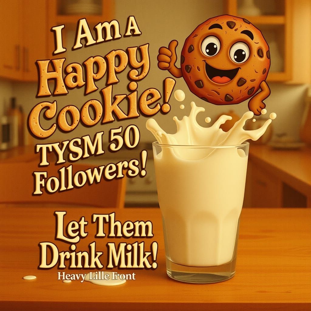 Happy Cookie Milk Splash in Warm Kitchen