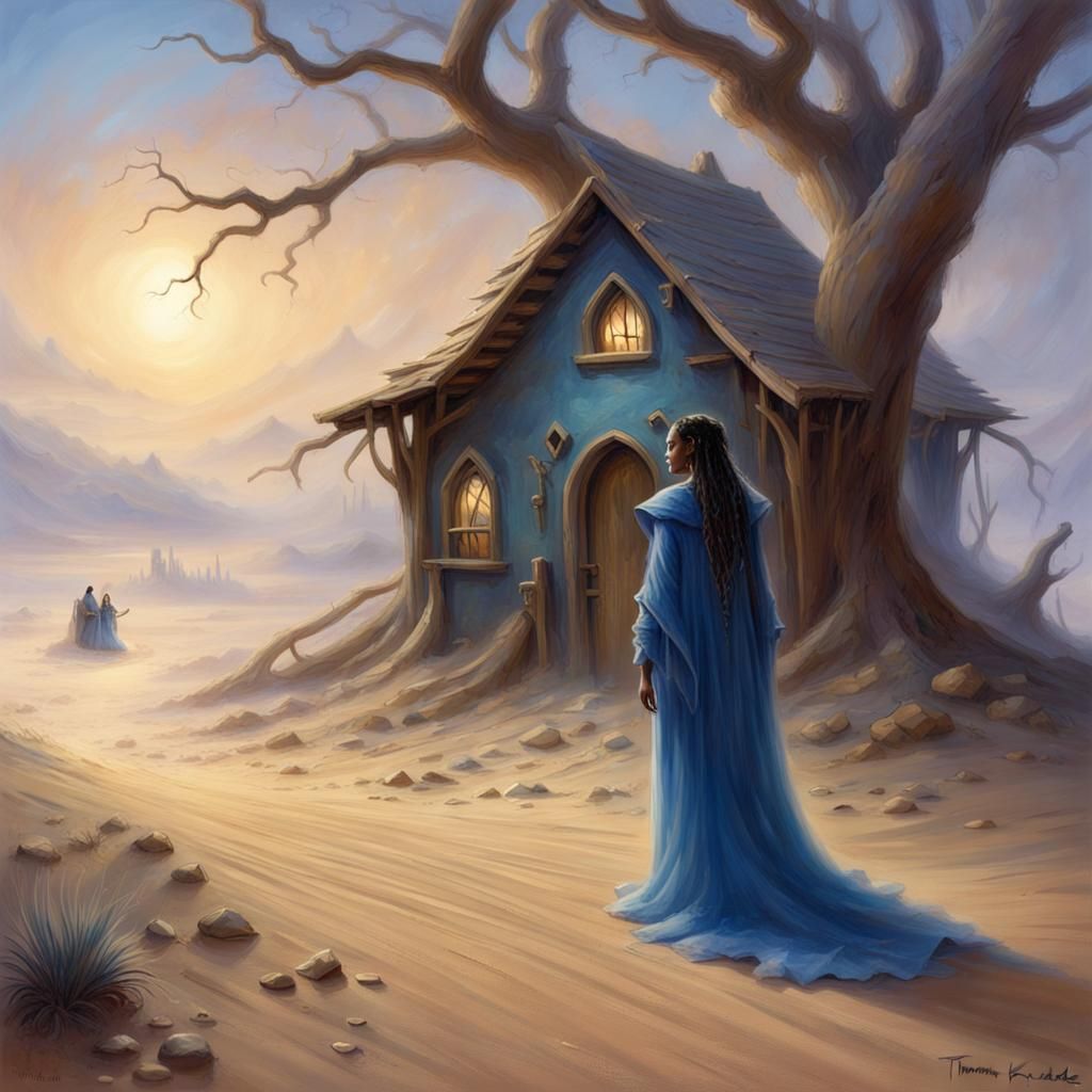 Ethereal Wizard Conjures Desert Oasis in Majestic Blue Coat