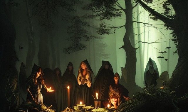 Elegant Witches Circle Under Hyper-Realistic Forest Moonligh...