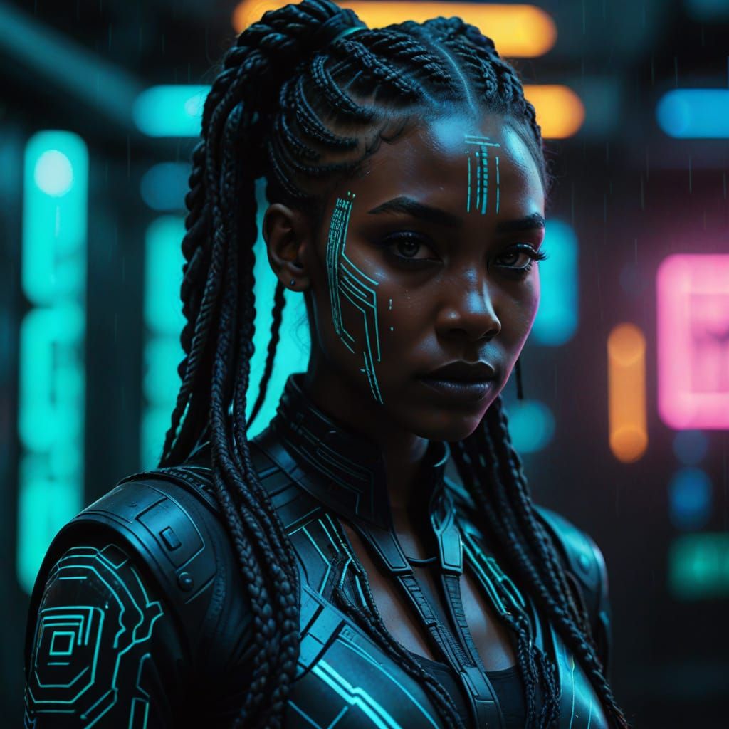Cyberpunk Changeling with Glowing Eyes and Braids
