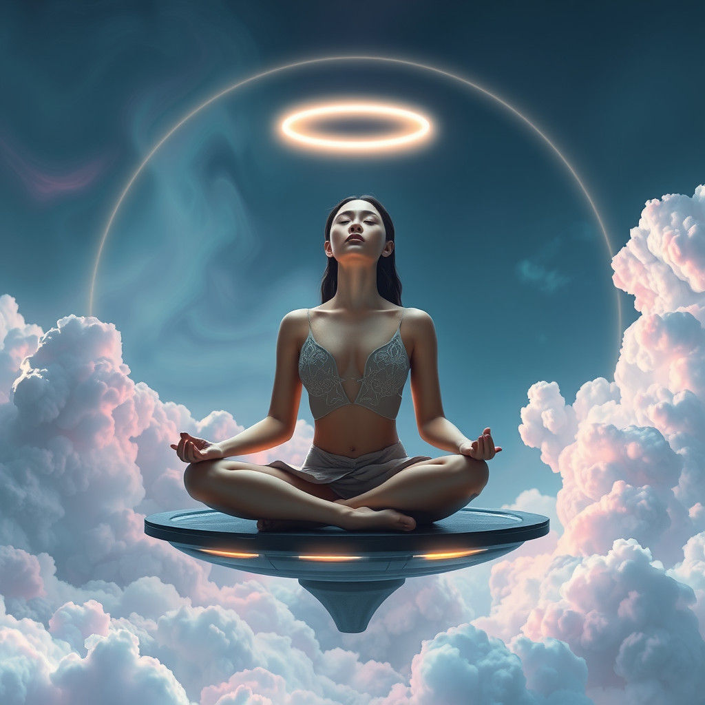 Mystical Future of Meditation in Ethereal Cyberpunk Landscap...