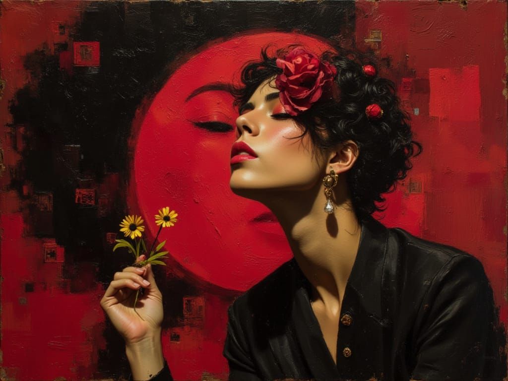 Spanish Woman Gazing at Blood Moon, Artstation Style