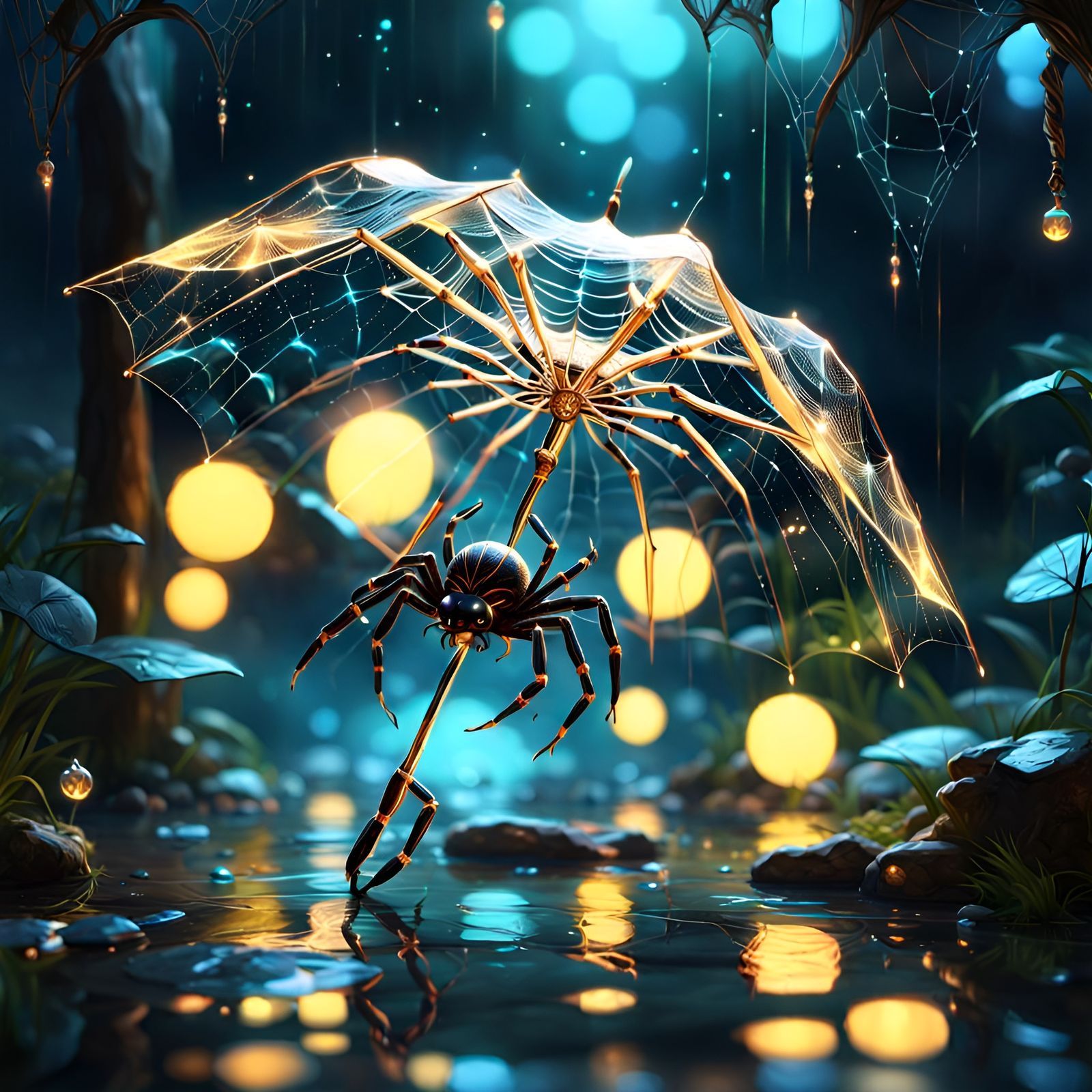 Magical Bioluminescent Crystal Umbrella in Whimsical Abstrac...