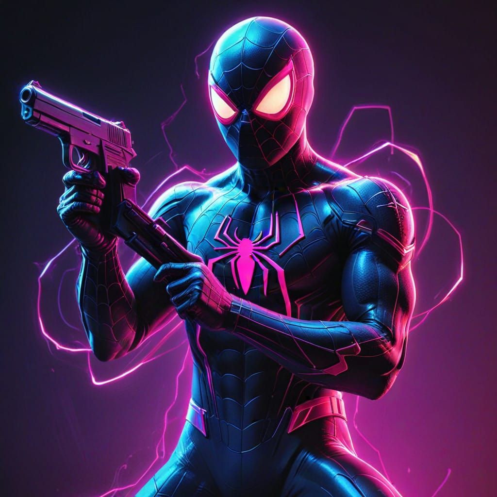 Cyberpunk Spider-Man Unleashes Power in Neon Lights