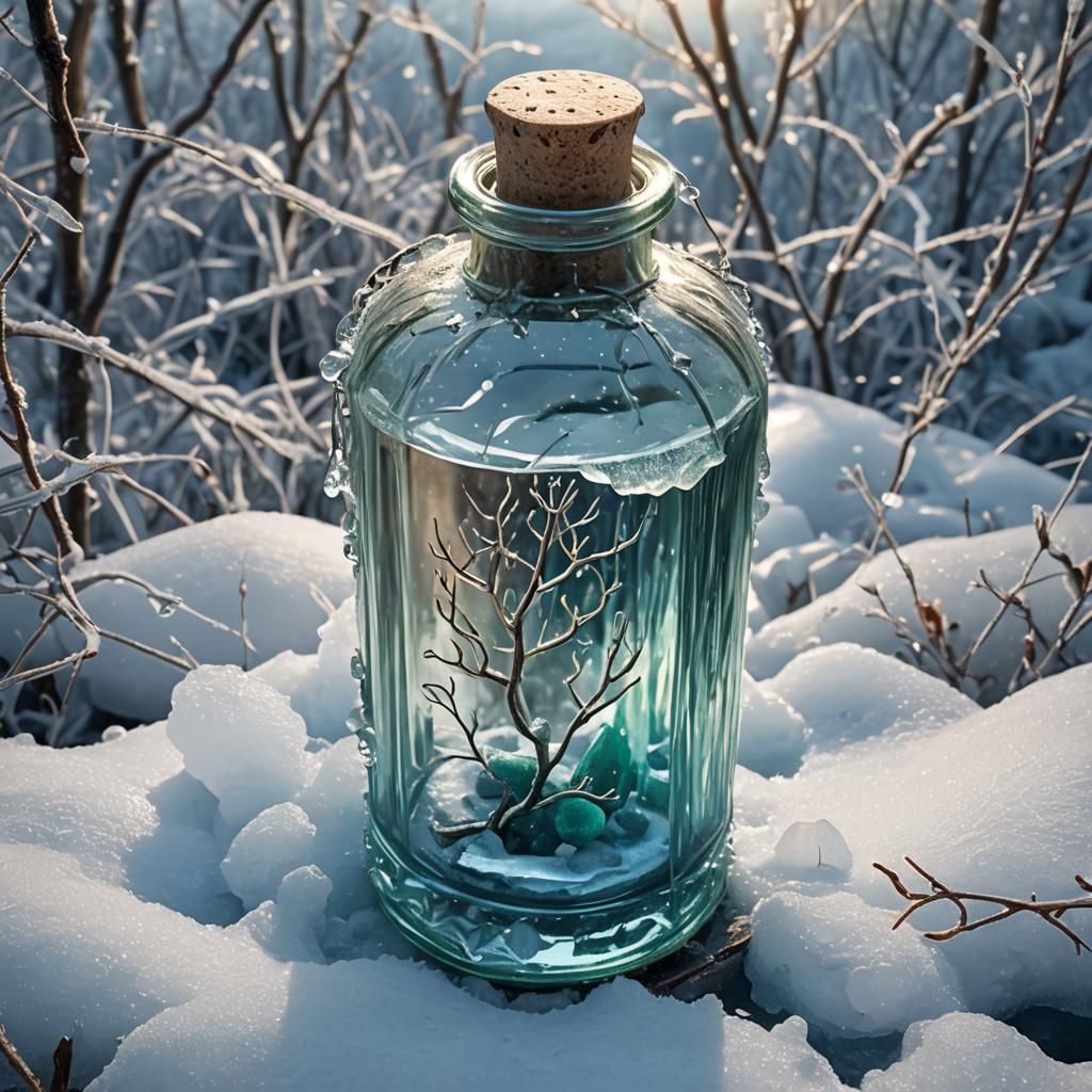 Mystical Fairy Snared in Icy Bottle