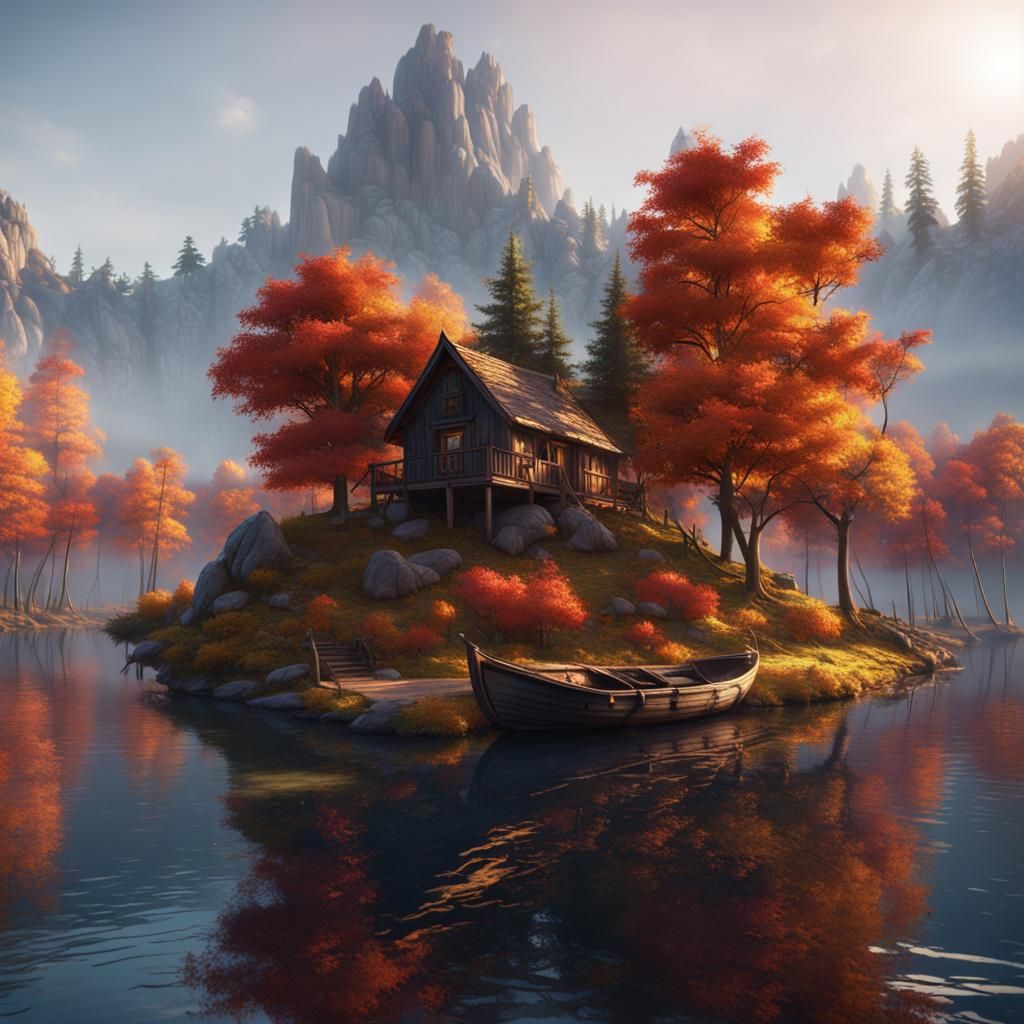 Rustic Island Oasis in Vibrant Fall Colors