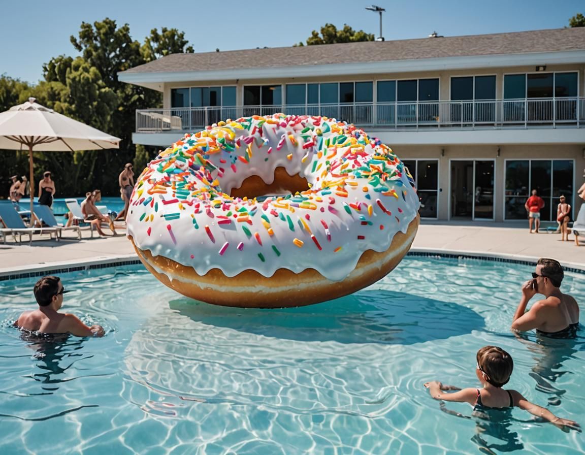 Giant Donut Soaks in Public Pool Waters, Lifeguard Looks On