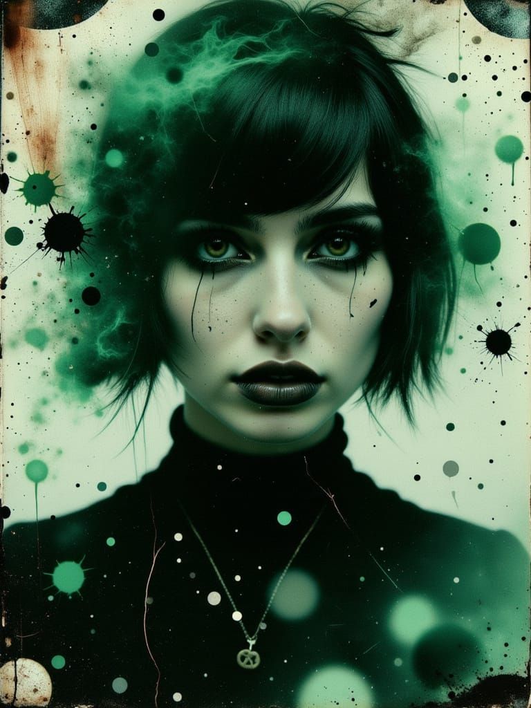 Gothic Portrait of a Young Woman with Green Hair
