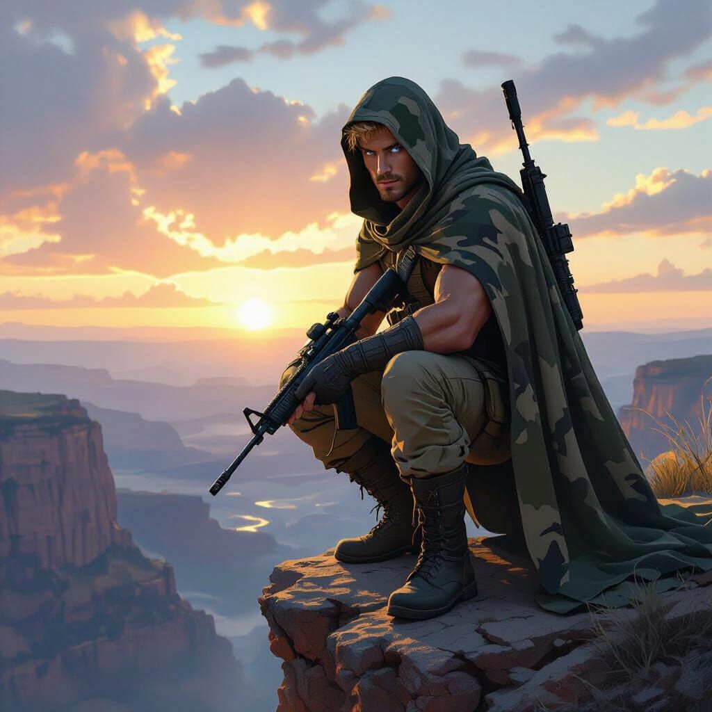 Athletic Man on Cliff Edge in Hyperrealistic Digital Art