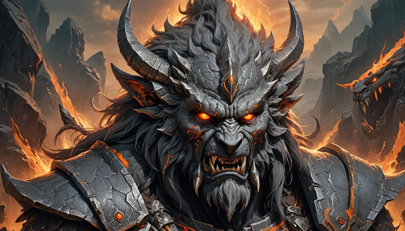 Ancient War God in a Fierce Battlefield Elegance