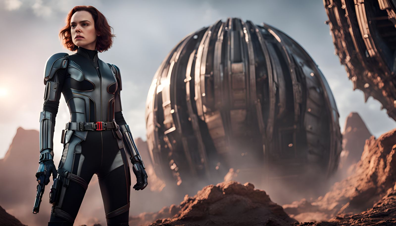 Sci-Fi Black Widow Suit in Metallic Fabric Concept Art