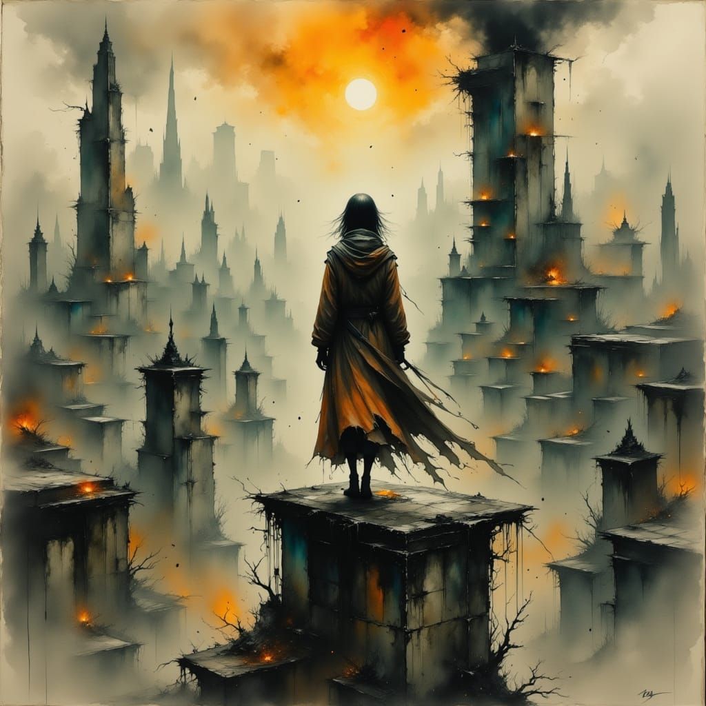 Desolate Post-Apocalyptic Cityscape in Earthy Tones