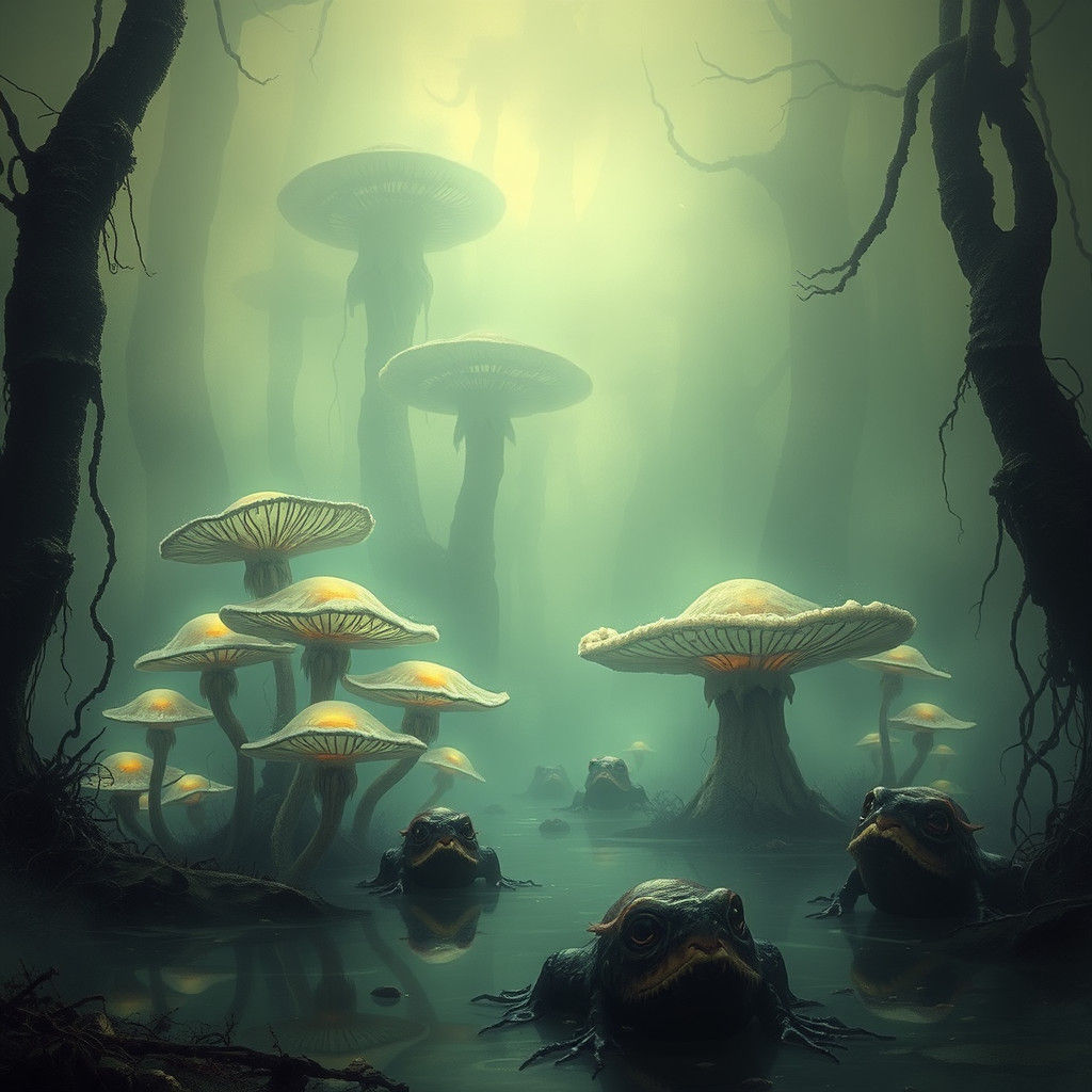Surreal Alien Swamp Scene in Impressionistic Style