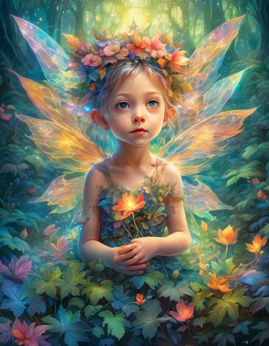 Whimsical Fairy Plays in Enchanted Forest with Ethereal Ligh...
