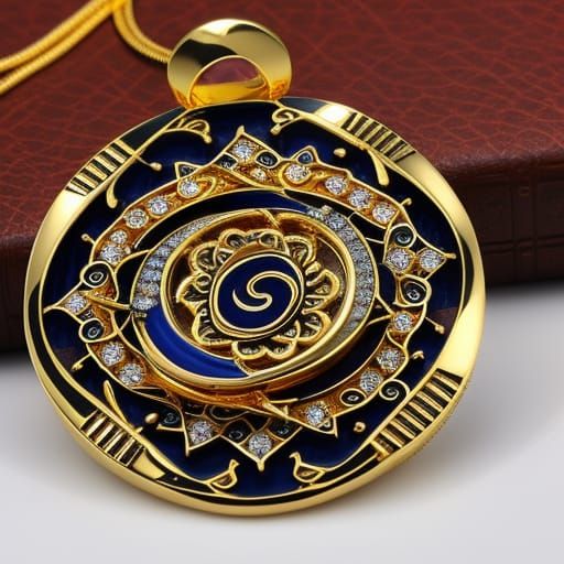 Gold Enameled Pendant, Yin & Yang - Snow & Fire