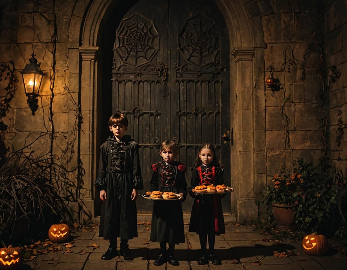Gothic Children Face a Haunting Vampire in a Dark Castle