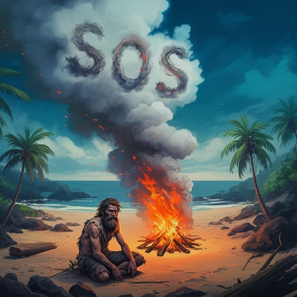 Castaway Signals for Help in Impressionistic Style