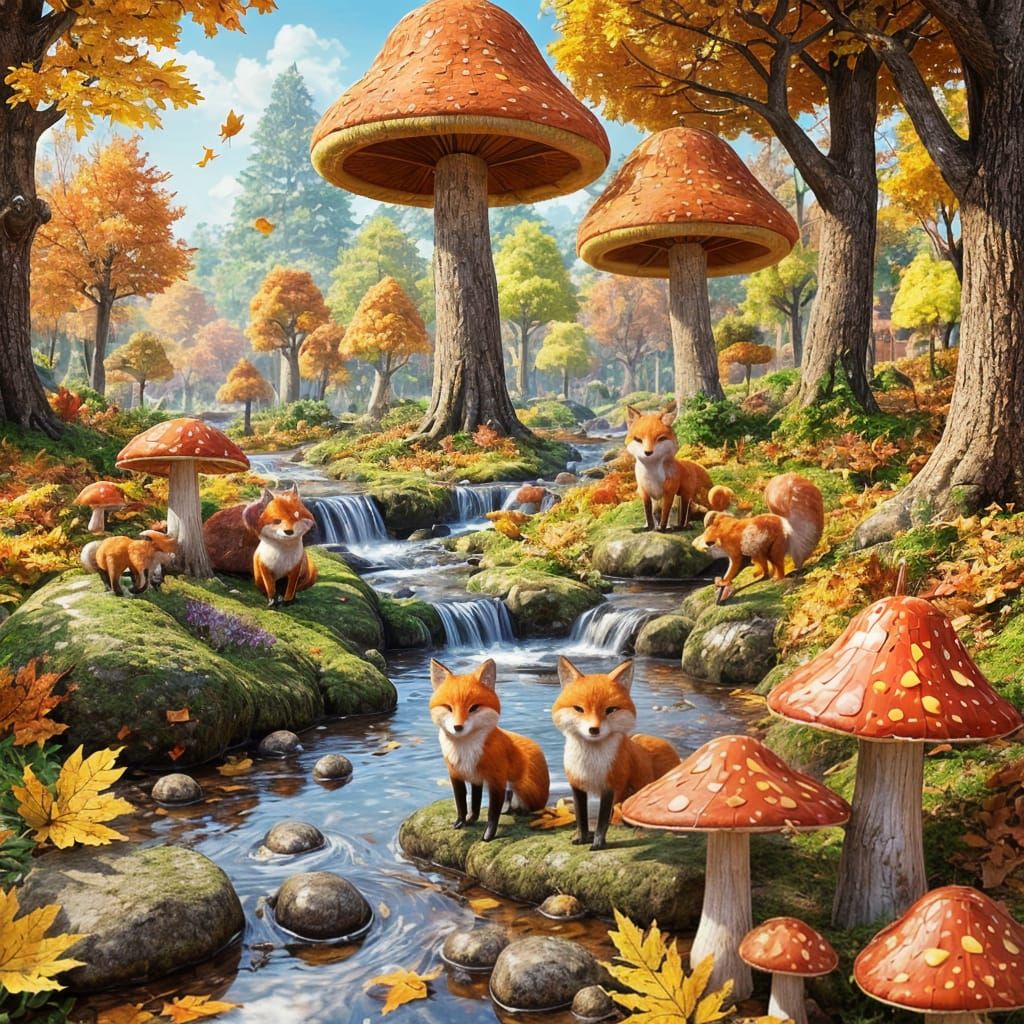 Cute Foxes in a Vibrant Autumn Glitter Scene