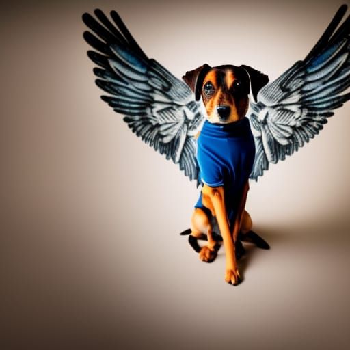 Surreal Dog Soars with Elegant Wings in Vivid HDR