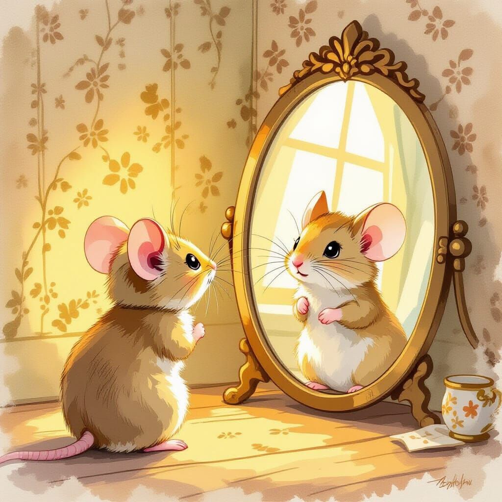 Confused Mouse Posing in Cozy Room