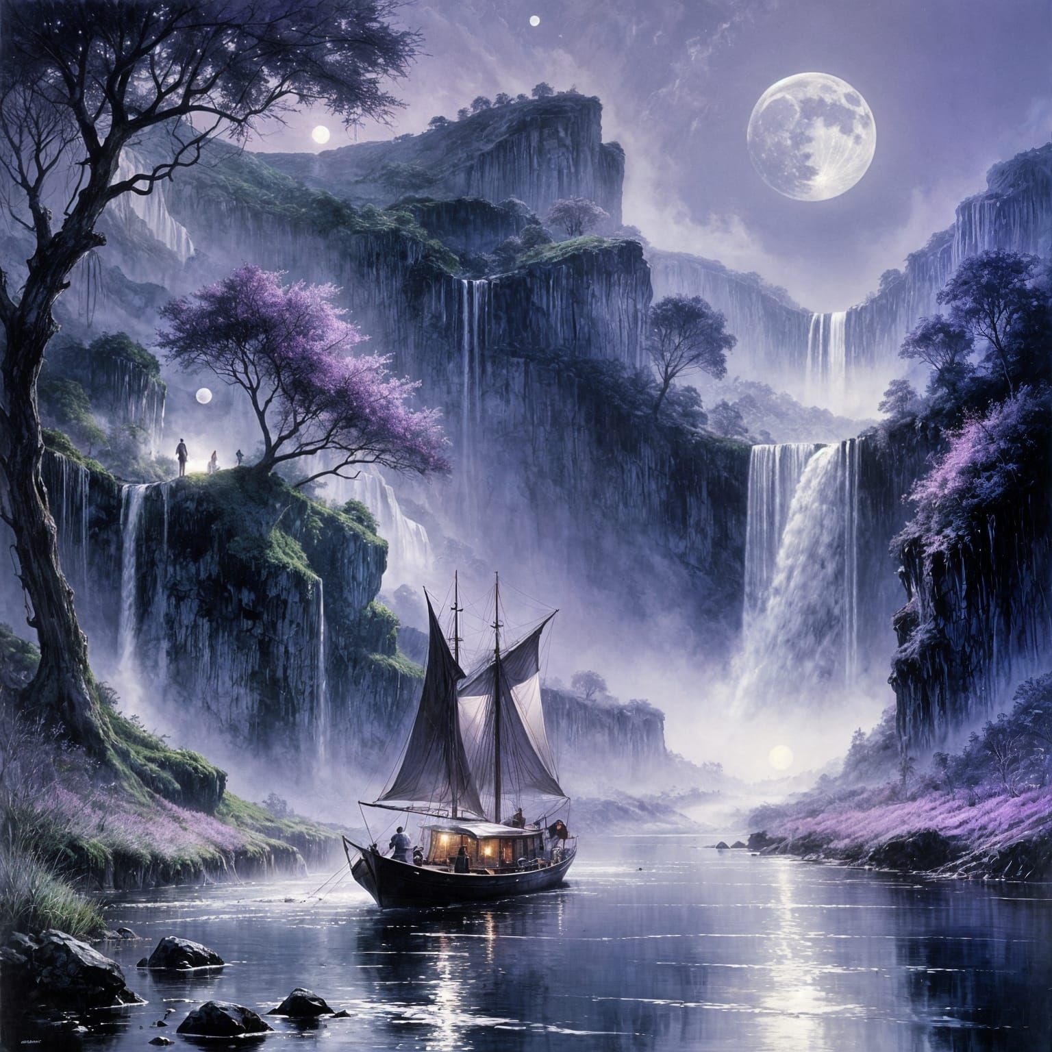Moonlit Waterfalls