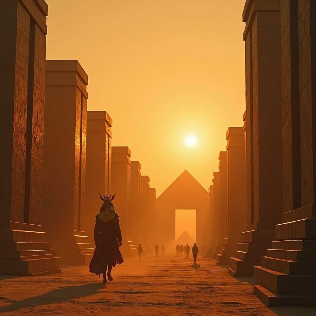 Golden Pharaoh Steps into Ancient Egypt's Bustling Streets