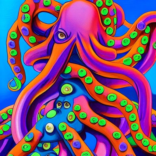 Herculean Octopus Jesus Ascends Amidst Vibrant Skulls