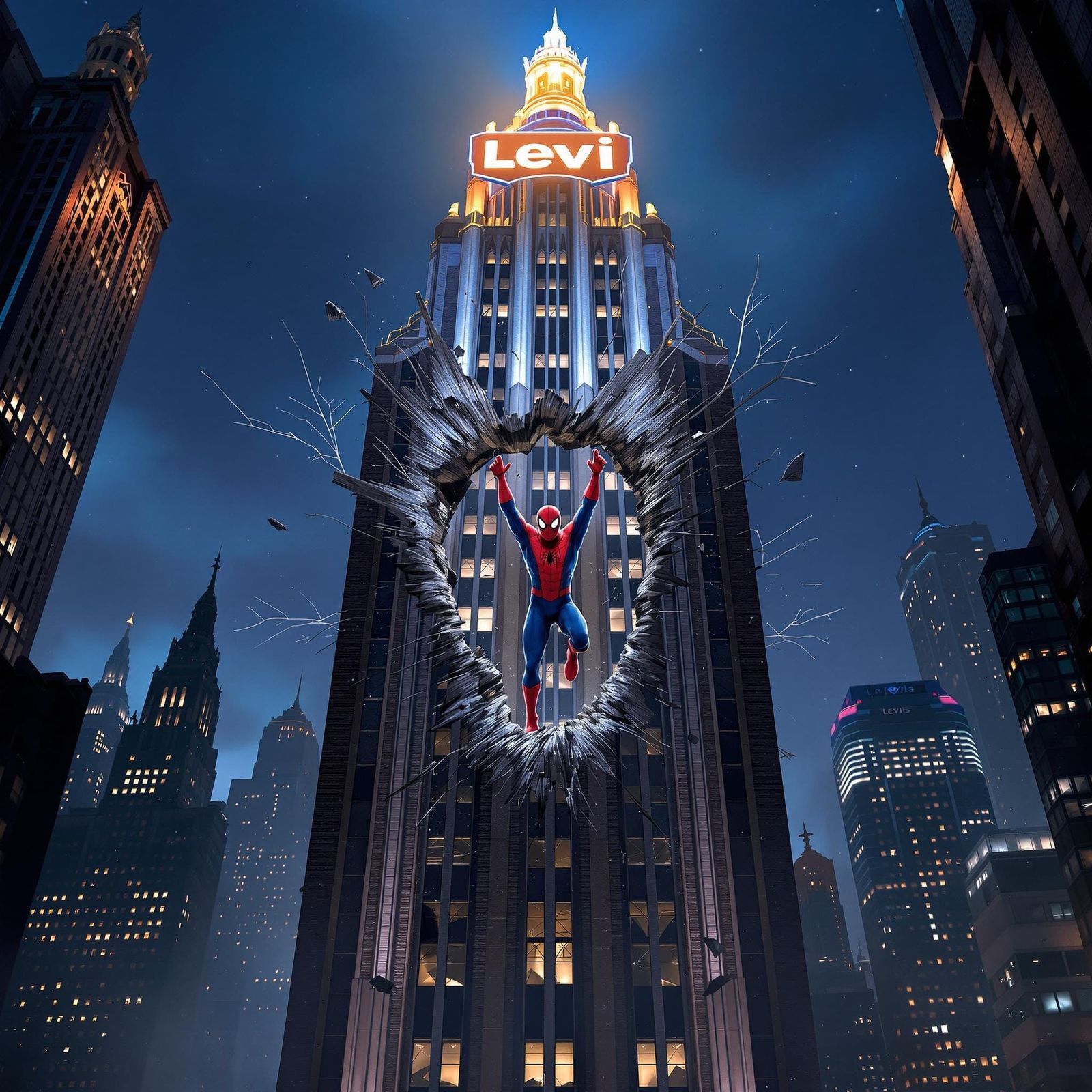 Spider-Man Emerges from Art Deco Skyscraper in Cinematic Her...