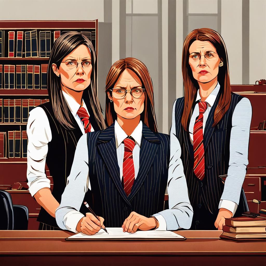 Three Powerful Female Lawyers in Pinstripe Vests and Blazers