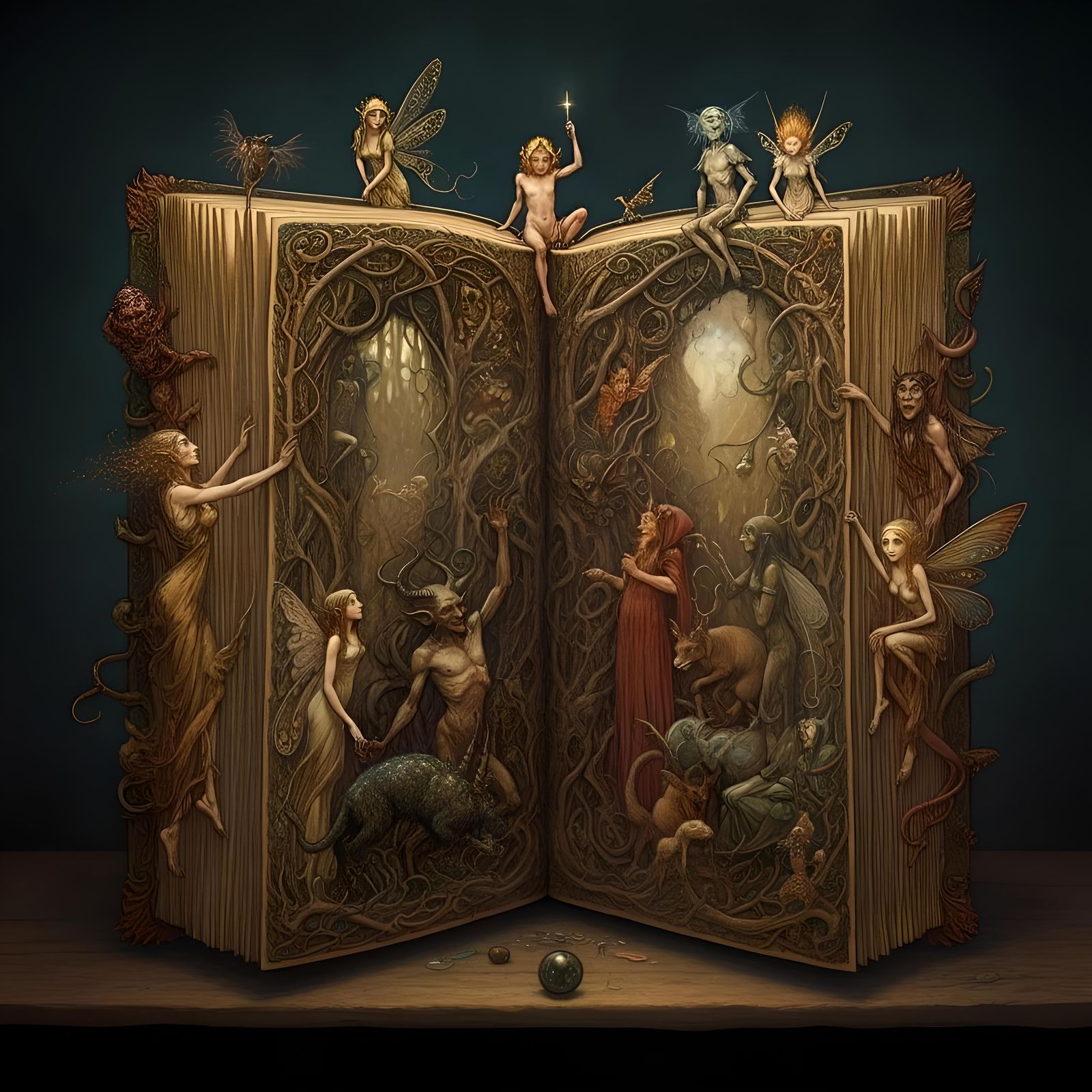 Mystical Fairy Tale Book Unfolds with Whimsical Creatures