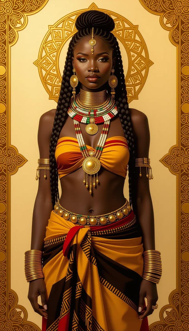 Idealized Himba Queen Portrait in Art Nouveau Style