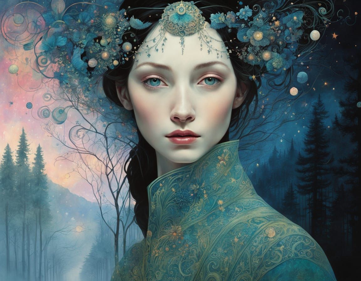 Magical Mistress of the Quantum Forest in Vibrant Pastel Hue...