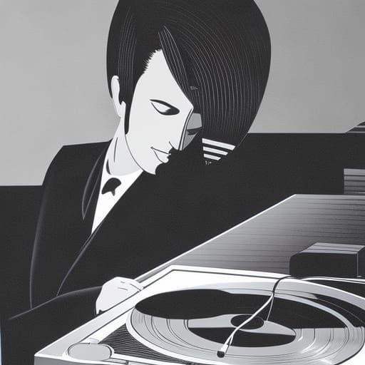 Salesperson Contemplating Life with Vinyl Music