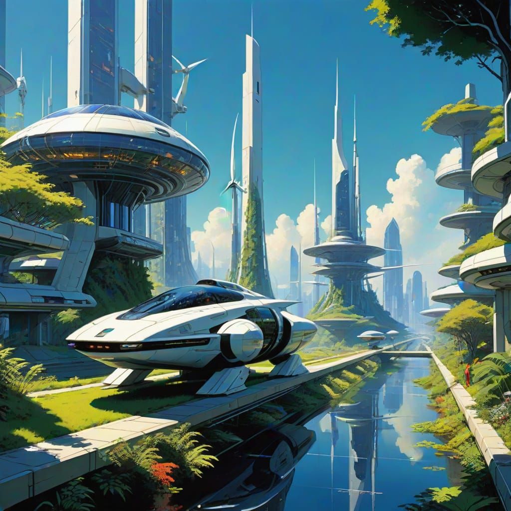 Sustainable Futuristic Cityscape with Solar Panels and Wind ...