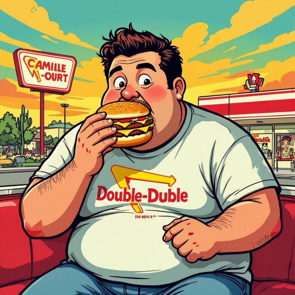 Man Enjoys In-N-Out Burger in Stylized Art Scene