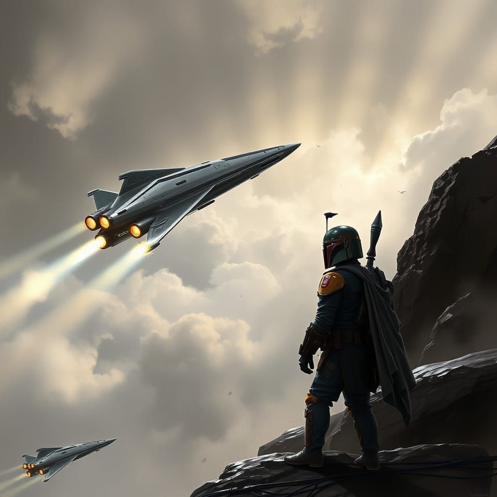 Bounty Hunter Boba Fett Watches as Spaceship Takes Flight on...