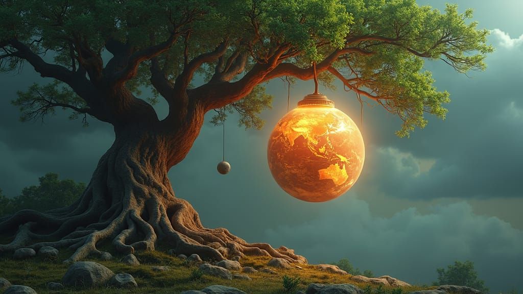Hyperrealistic Earth in Cosmic Tree Still Life