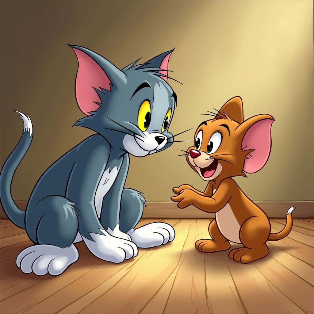 Animated Cartoon Cat and Mouse in a Frenetic Chase