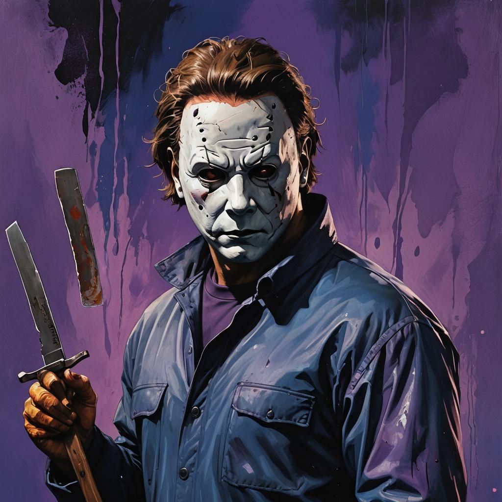 Menacing Michael Myers in Vivid Oil Painting