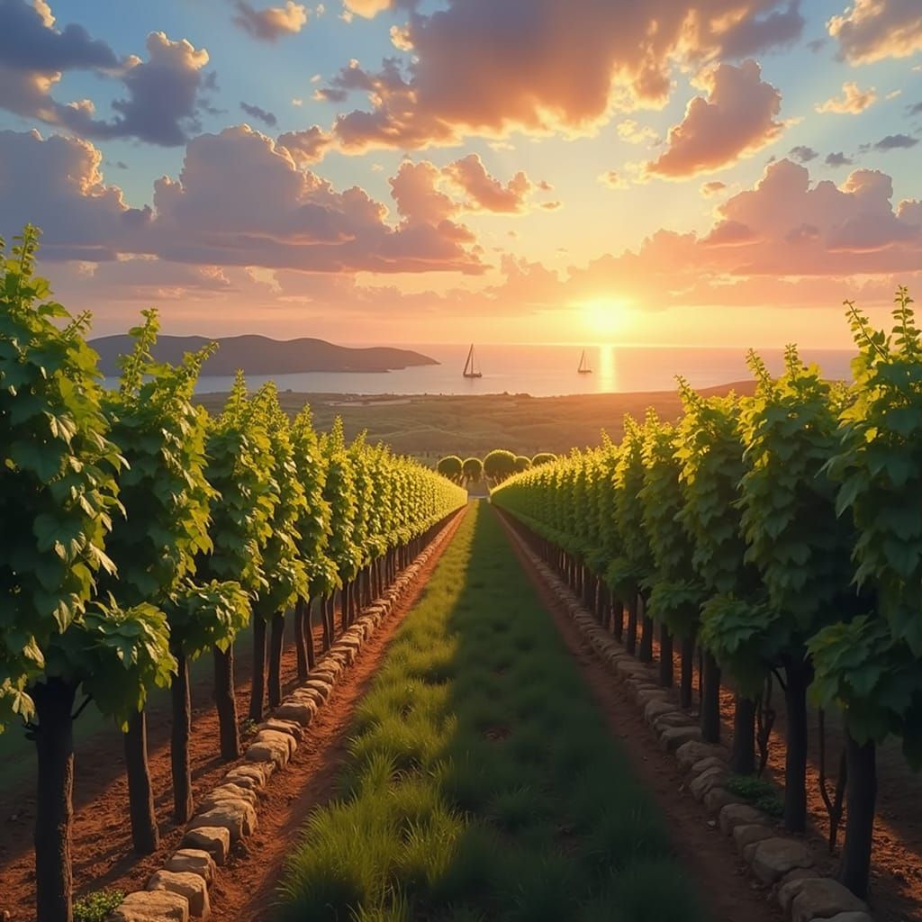 Serenity in Greek Countryside at Sunset