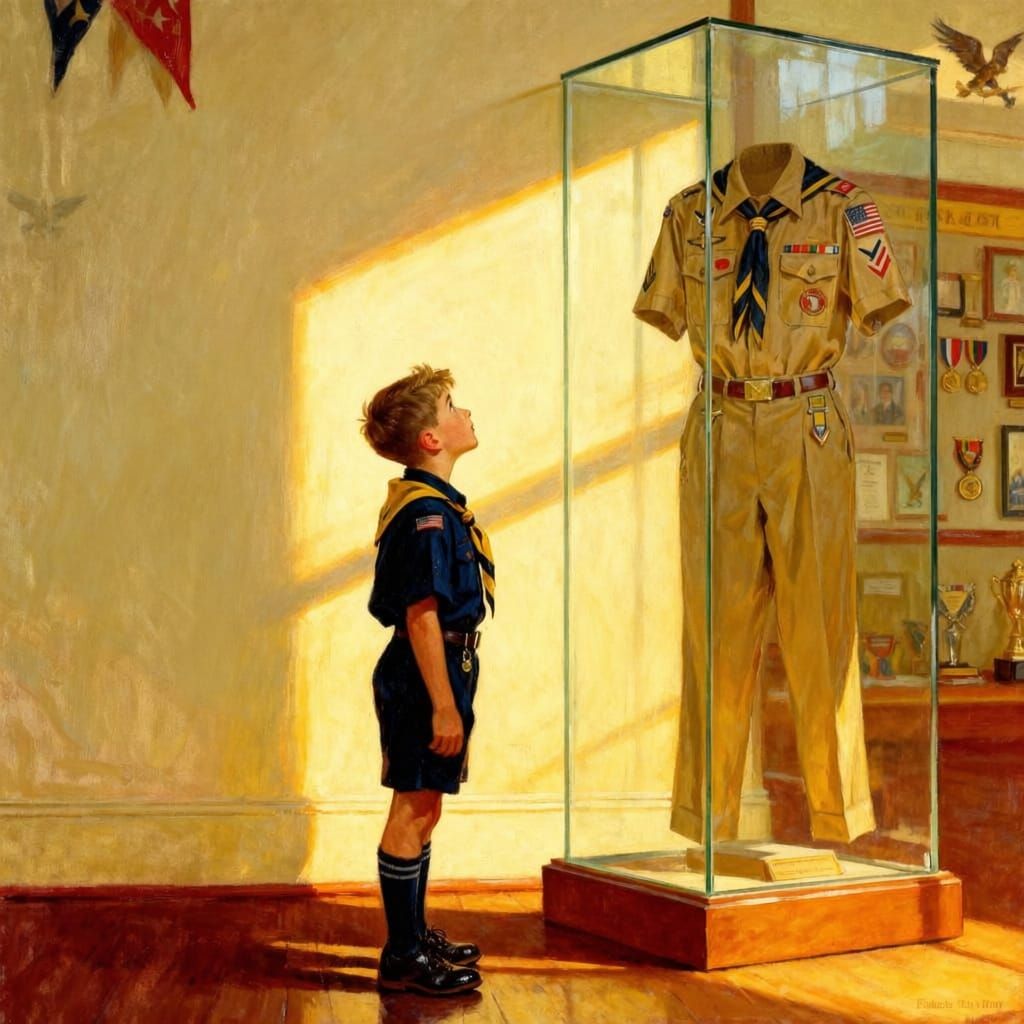 Young Cub Scout Gazes at Eagle Scout Uniform