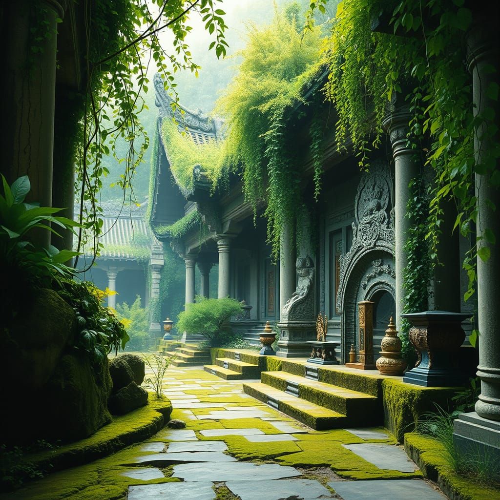 Ancient Asian Temple Transformed by Nature's Splendor