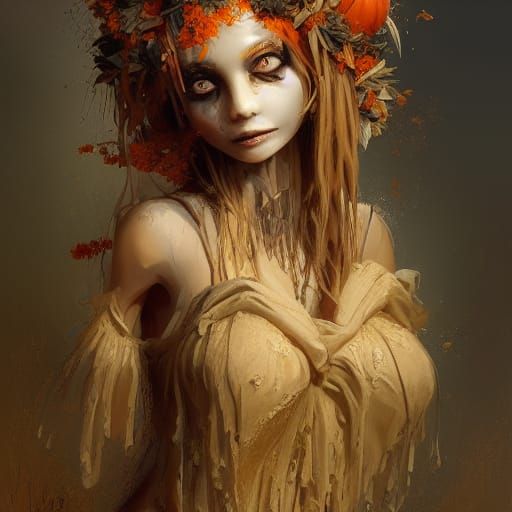 Creepy Bridesmaid Scarecrow in Dark Fantasy Portrait