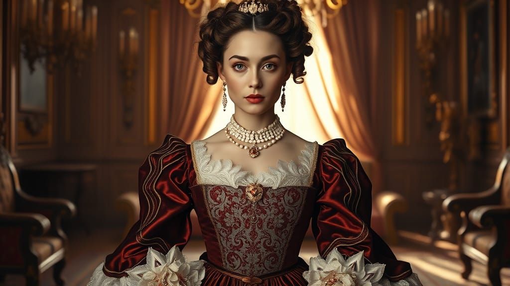 Baroque Woman in Lavish Attire with Ornate Hairstyle