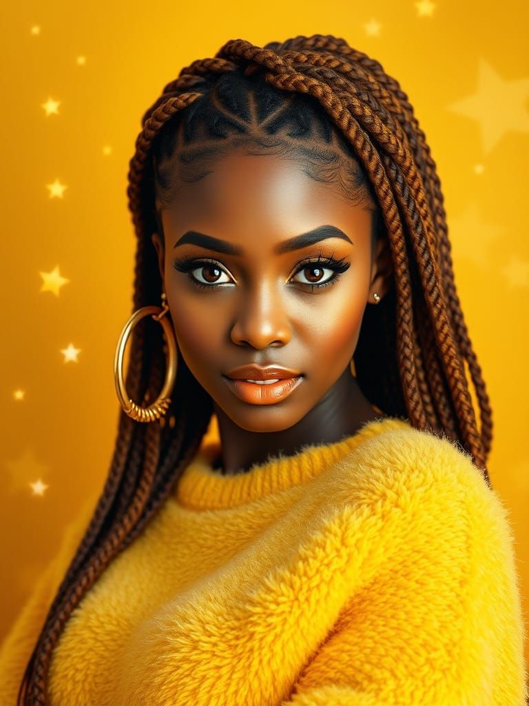 Radiant Caramel-Skinned Beauty in Whimsical Watercolor Style