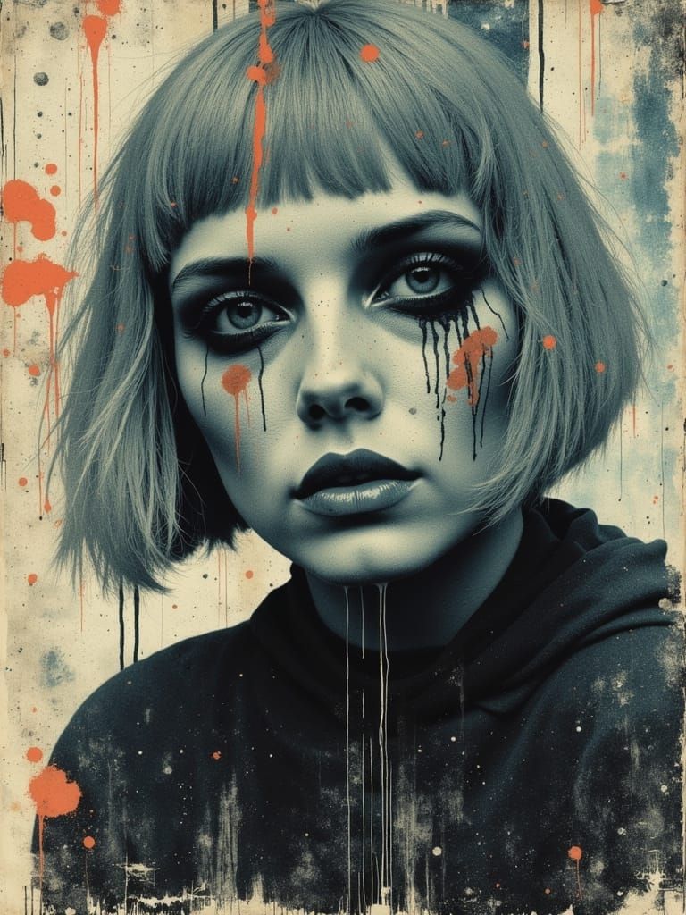 Gothic Woman in Abstract Surreal Double Exposure