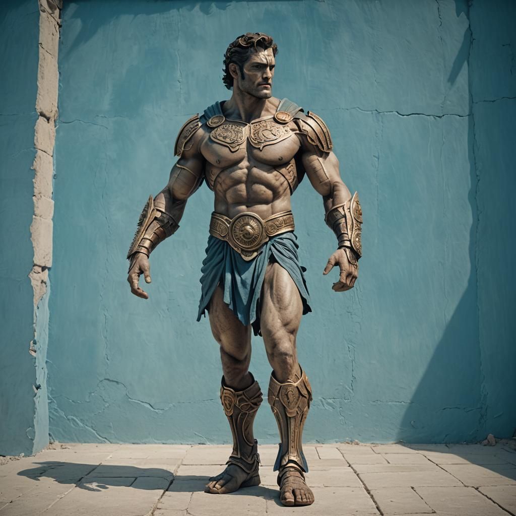 Majestic Greek God in Blue Haze