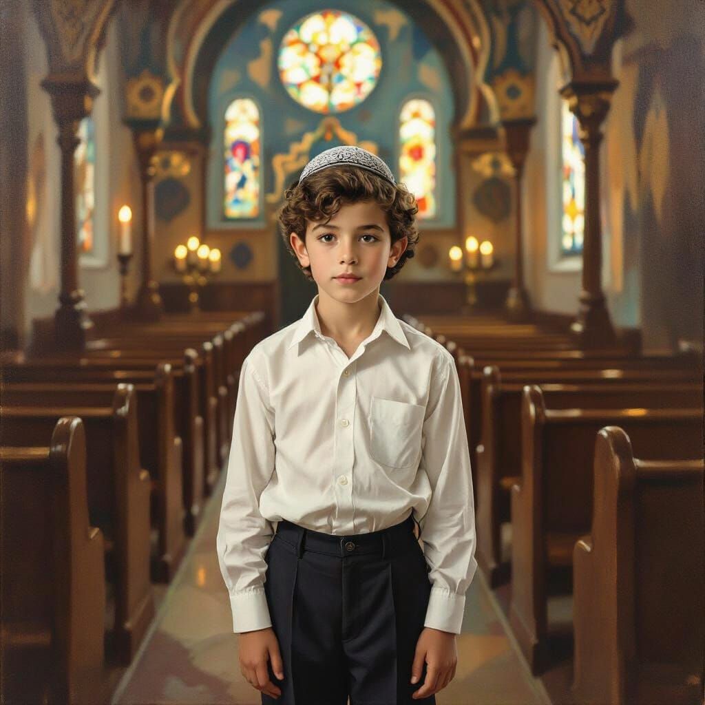 Boy in Synagogue, Expressionist Style