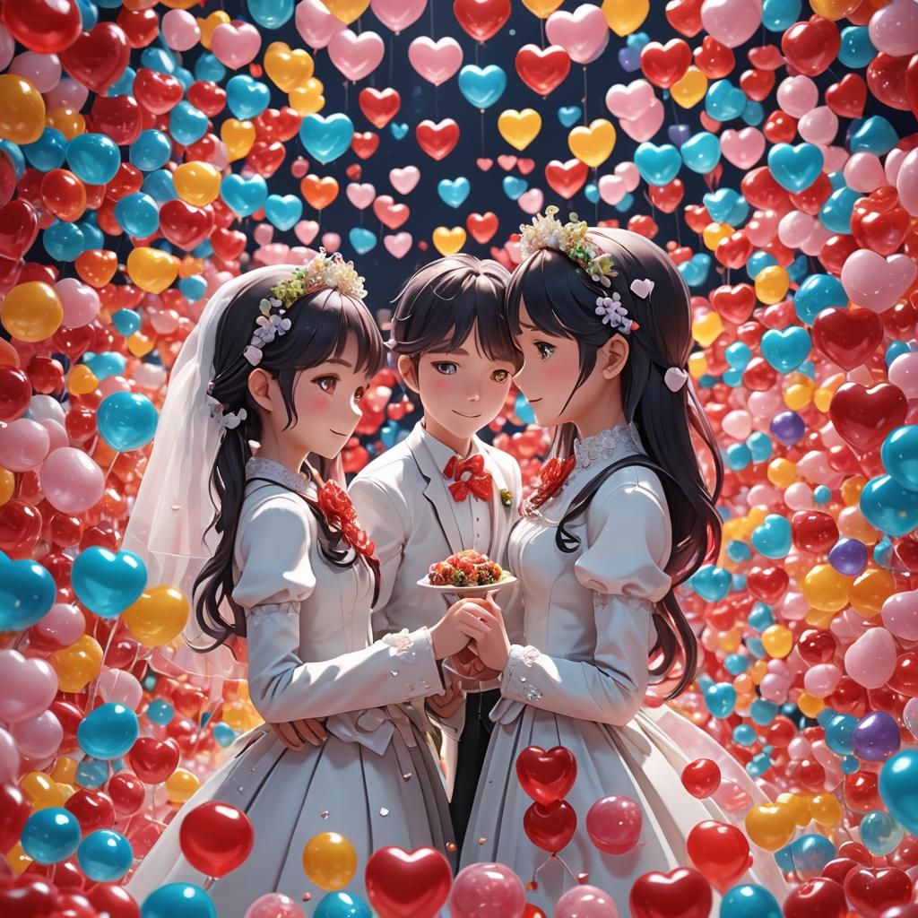 Vibrant Anime Wedding of Two Jelly Candy Sweets in 3D Digita...